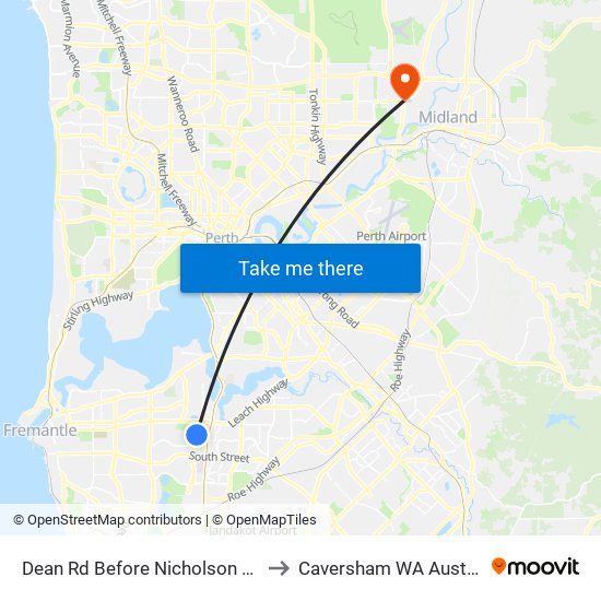 Dean Rd Before Nicholson Loop to Caversham WA Australia map