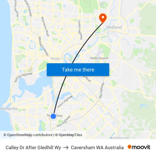 Calley Dr After Gledhill Wy to Caversham WA Australia map