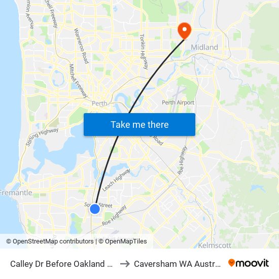 Calley Dr Before Oakland Hts to Caversham WA Australia map