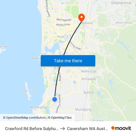 Crawford Rd Before Sulphur Rd to Caversham WA Australia map