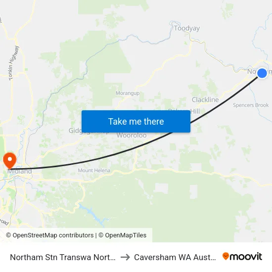 Northam Stn Transwa Northam to Caversham WA Australia map