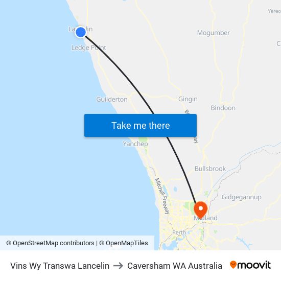 Vins Wy Transwa Lancelin to Caversham WA Australia map