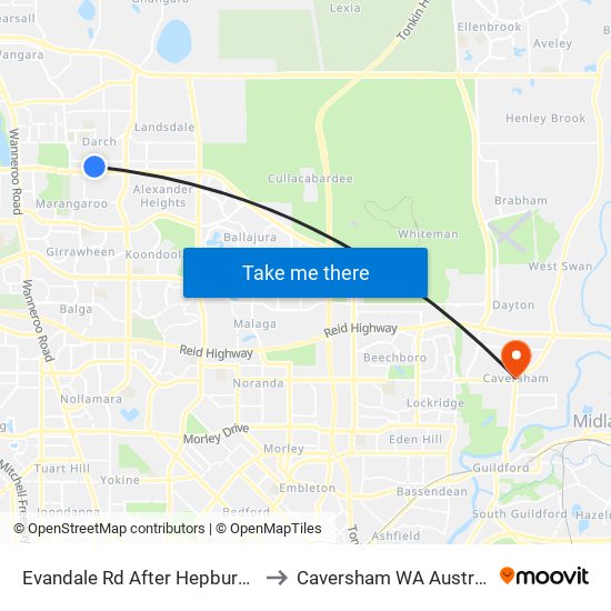 Evandale Rd After Hepburn Av to Caversham WA Australia map
