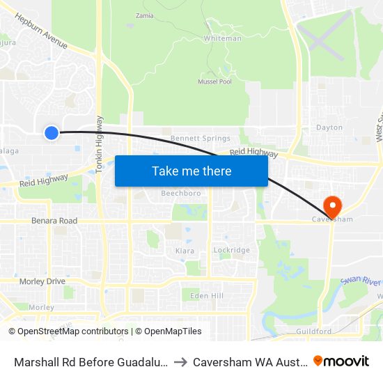 Marshall Rd Before Guadalupe Dr to Caversham WA Australia map