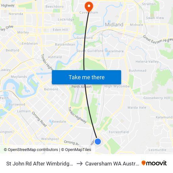 St John Rd After Wimbridge Rd to Caversham WA Australia map