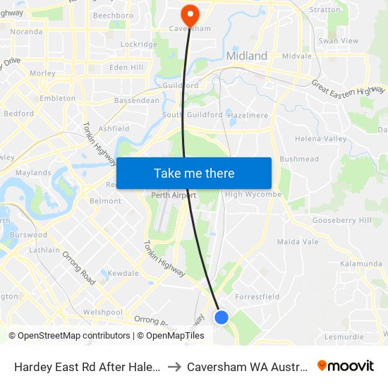 Hardey East Rd After Hale Rd to Caversham WA Australia map