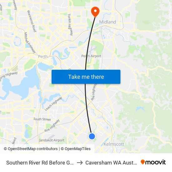 Southern River Rd Before Gay St to Caversham WA Australia map