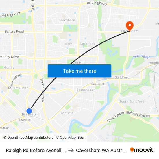 Raleigh Rd Before Avenell Rd to Caversham WA Australia map