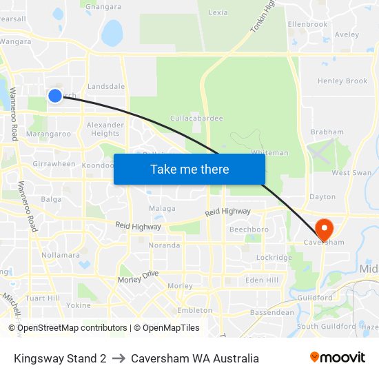 Kingsway   Stand 2 to Caversham WA Australia map