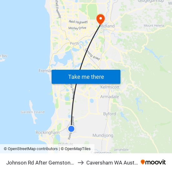 Johnson Rd After Gemstone Pde to Caversham WA Australia map