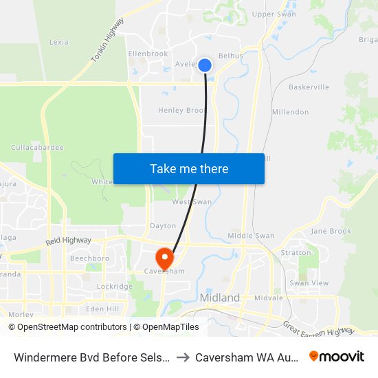 Windermere Bvd Before Selset Lane to Caversham WA Australia map