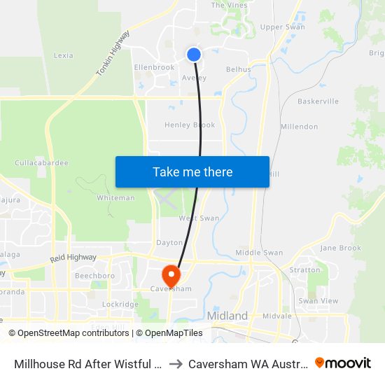 Millhouse Rd After Wistful Pde to Caversham WA Australia map