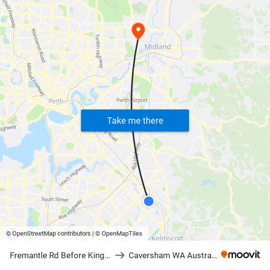 Fremantle Rd Before King St to Caversham WA Australia map