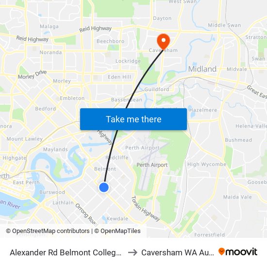 Alexander Rd Belmont College Stand 3 to Caversham WA Australia map