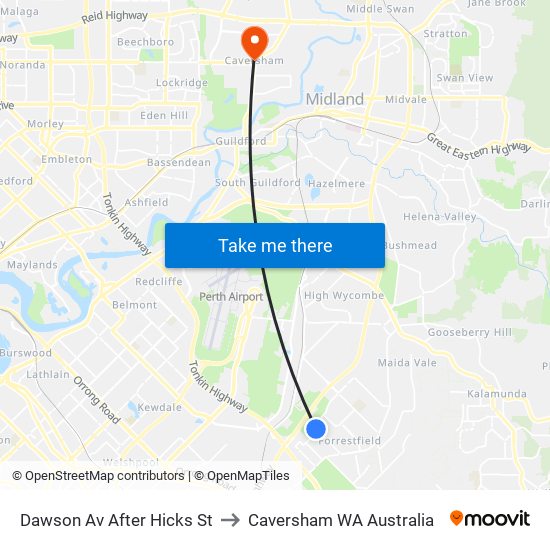 Dawson Av After Hicks St to Caversham WA Australia map