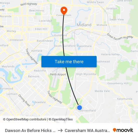 Dawson Av Before Hicks St to Caversham WA Australia map