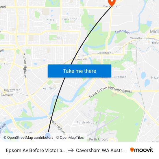 Epsom Av Before Victoria St to Caversham WA Australia map