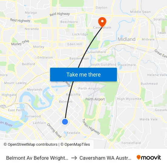 Belmont Av Before Wright St to Caversham WA Australia map