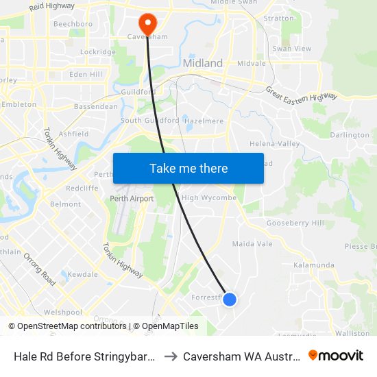 Hale Rd Before Stringybark Dr to Caversham WA Australia map