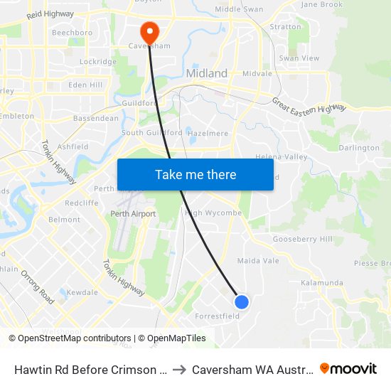 Hawtin Rd Before Crimson Bvd to Caversham WA Australia map