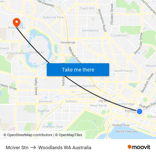 Mciver Stn to Woodlands WA Australia map