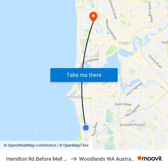 Hamilton Rd Before Mell Rd to Woodlands WA Australia map