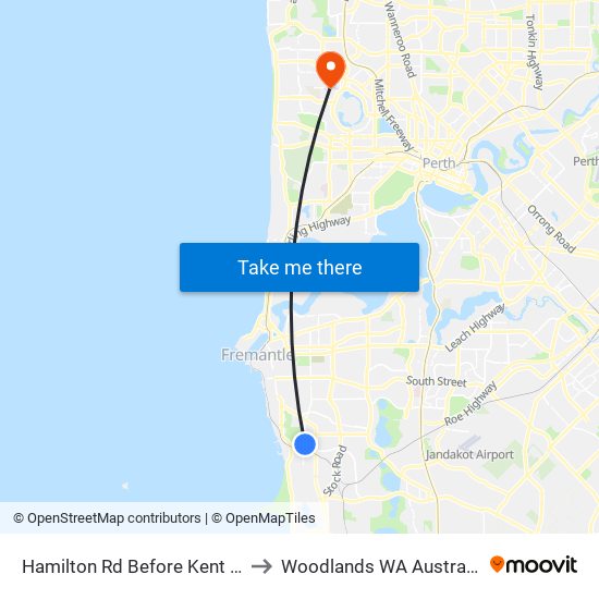 Hamilton Rd Before Kent St to Woodlands WA Australia map