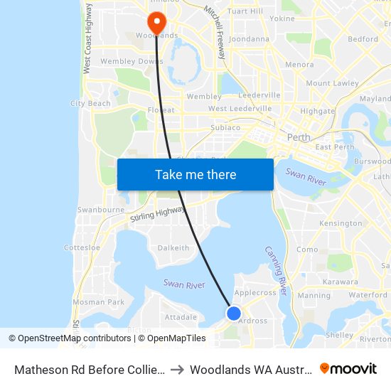 Matheson Rd Before Collier St to Woodlands WA Australia map