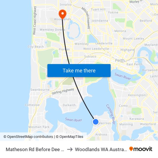 Matheson Rd Before Dee Rd to Woodlands WA Australia map