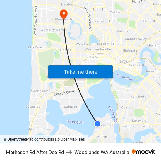 Matheson Rd After Dee Rd to Woodlands WA Australia map