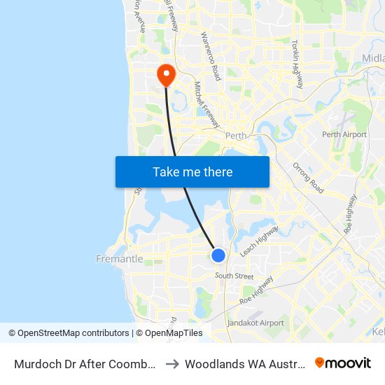 Murdoch Dr After Coombs Pl to Woodlands WA Australia map