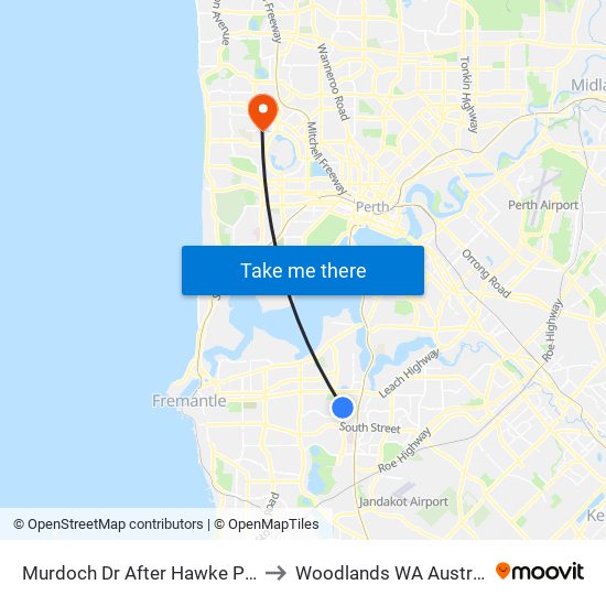 Murdoch Dr After Hawke Pass to Woodlands WA Australia map