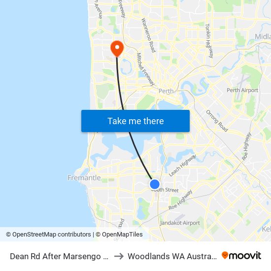 Dean Rd After Marsengo Rd to Woodlands WA Australia map