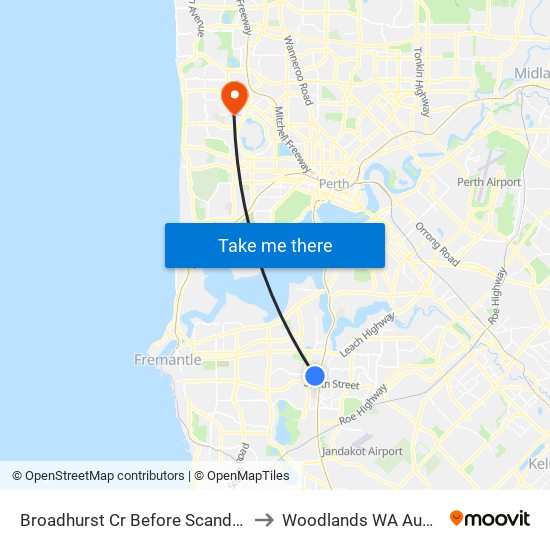 Broadhurst Cr Before Scandrett Wy to Woodlands WA Australia map