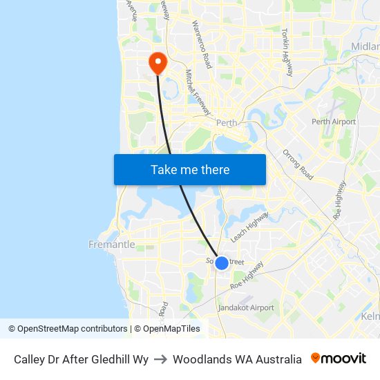 Calley Dr After Gledhill Wy to Woodlands WA Australia map