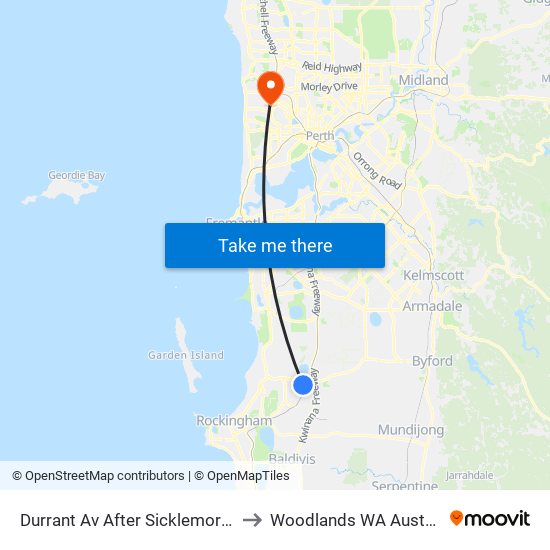 Durrant Av After Sicklemore Rd to Woodlands WA Australia map