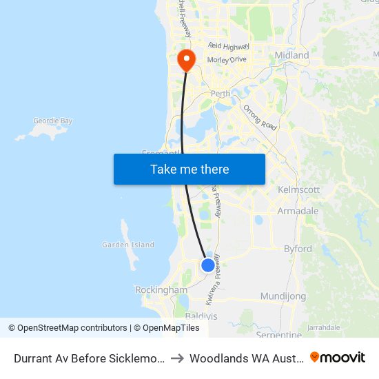 Durrant Av Before Sicklemore Rd to Woodlands WA Australia map