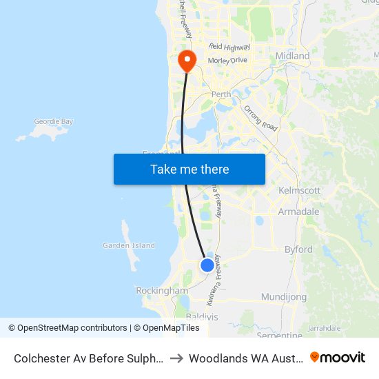 Colchester Av Before Sulphur Rd to Woodlands WA Australia map
