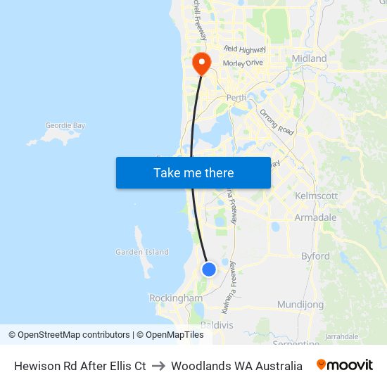 Hewison Rd After Ellis Ct to Woodlands WA Australia map