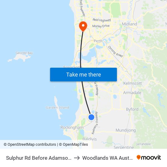 Sulphur Rd Before Adamson Rd to Woodlands WA Australia map
