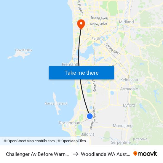 Challenger Av Before Warner Rd to Woodlands WA Australia map