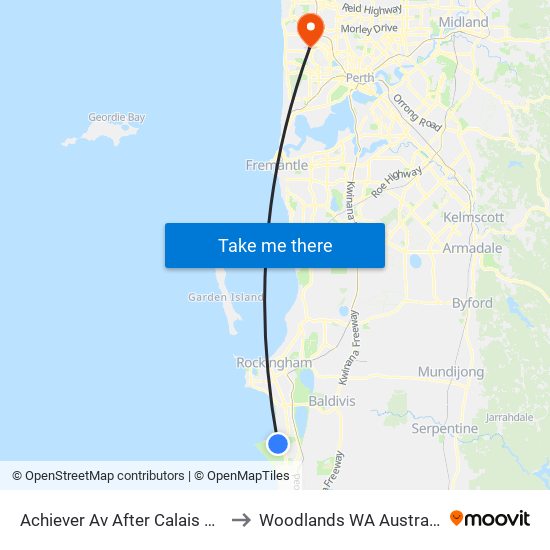 Achiever Av After Calais Vis to Woodlands WA Australia map