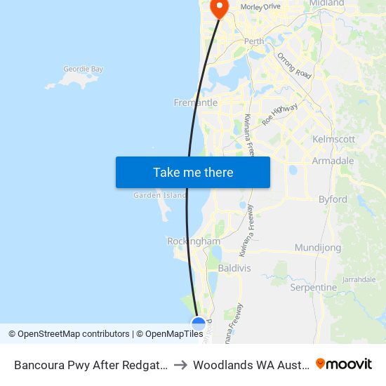 Bancoura Pwy After Redgate Ent to Woodlands WA Australia map