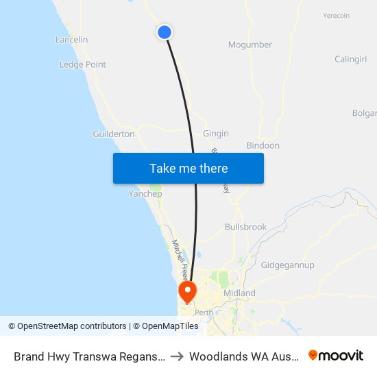 Brand Hwy Transwa Regans Ford to Woodlands WA Australia map