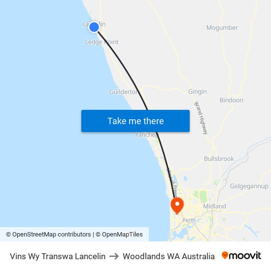Vins Wy Transwa Lancelin to Woodlands WA Australia map