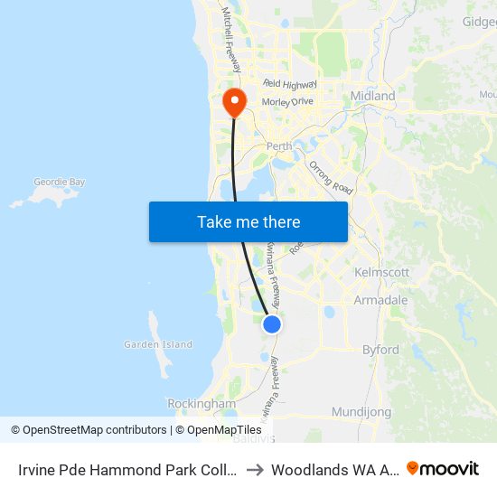 Irvine Pde Hammond Park College Stand 2 to Woodlands WA Australia map