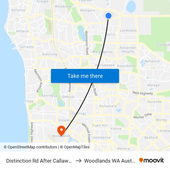 Distinction Rd After Callaway St to Woodlands WA Australia map