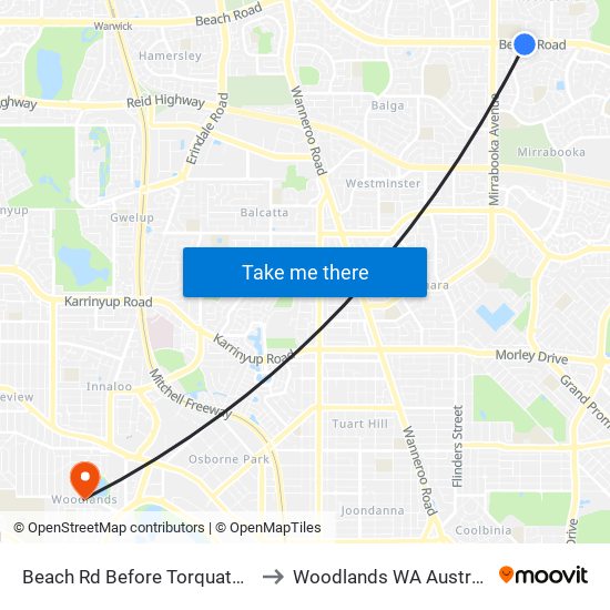 Beach Rd Before Torquata Dr to Woodlands WA Australia map