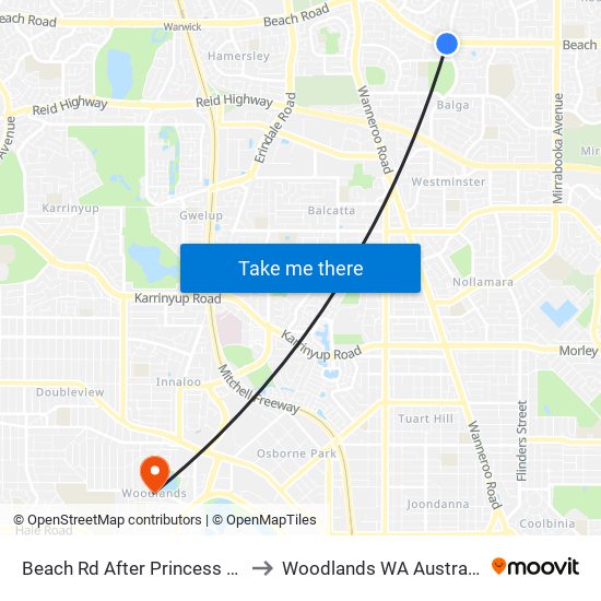 Beach Rd After Princess Rd to Woodlands WA Australia map