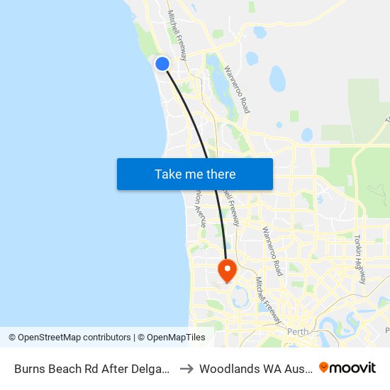Burns Beach Rd After Delgado Pde to Woodlands WA Australia map